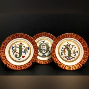 3 Home Interiors 2003 Decorative Collector’s Plates 8” Red Gold Motif Rim “JOY”